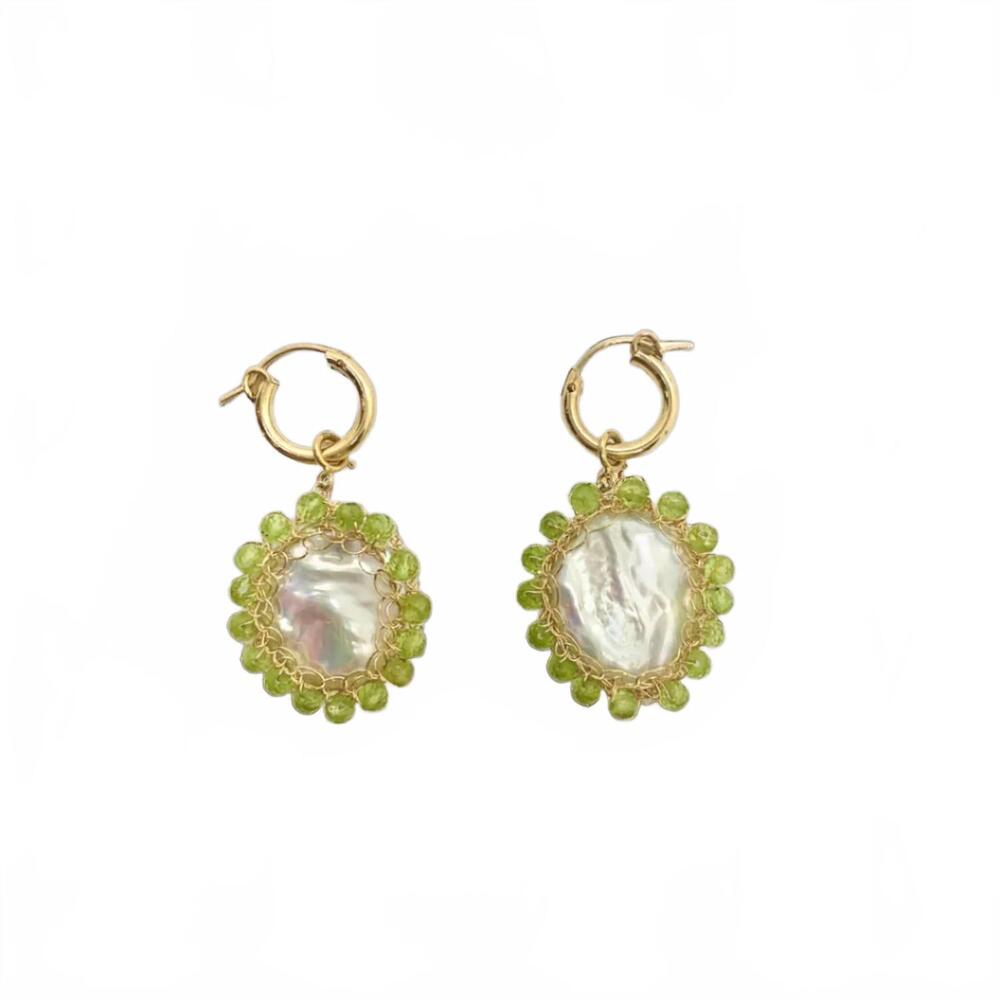 NEW CAROLINA WONG women's peridot mini polka baroque pearl hoop earrings in gold
